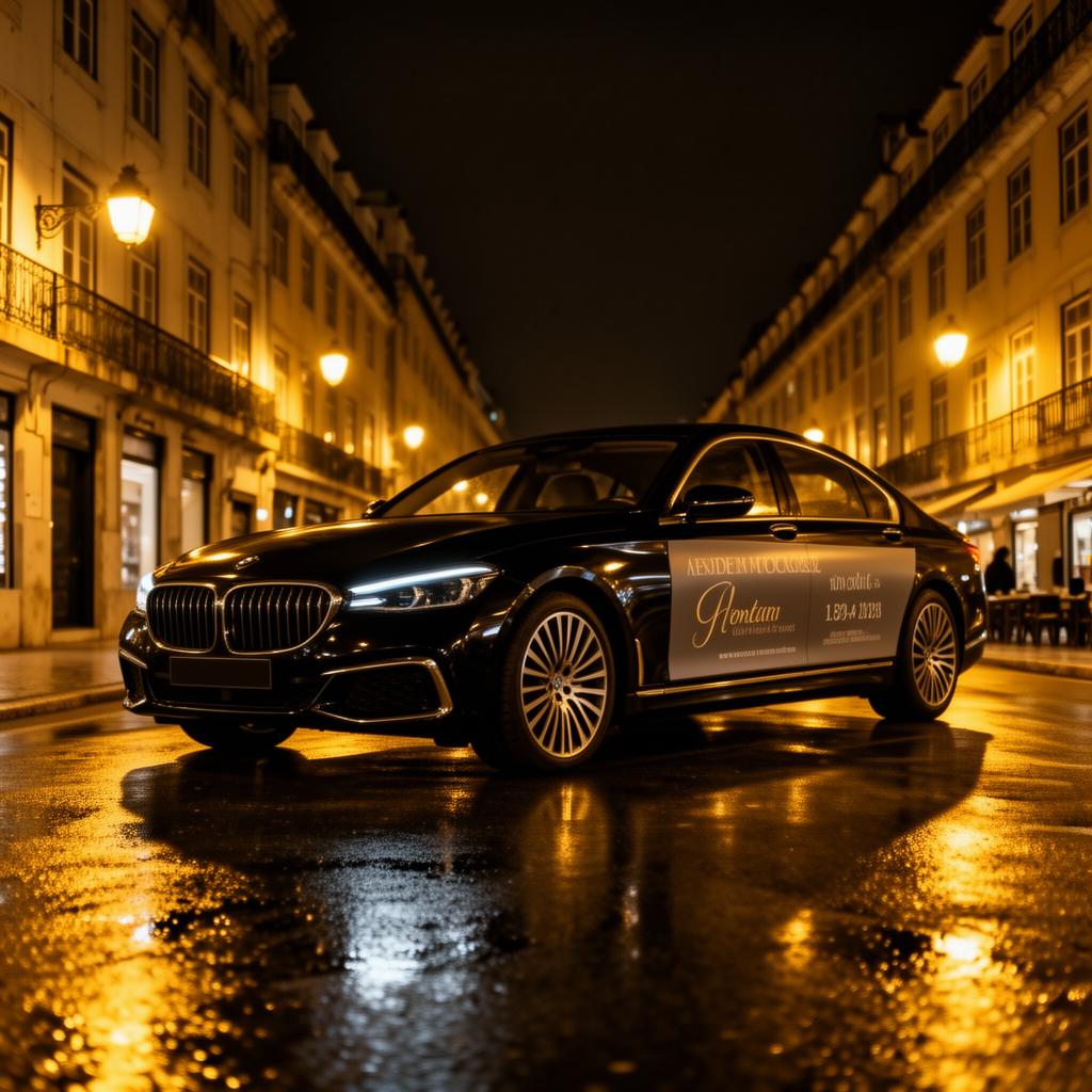 Veículo profissional com publicidade em circulação noturna em Lisboa